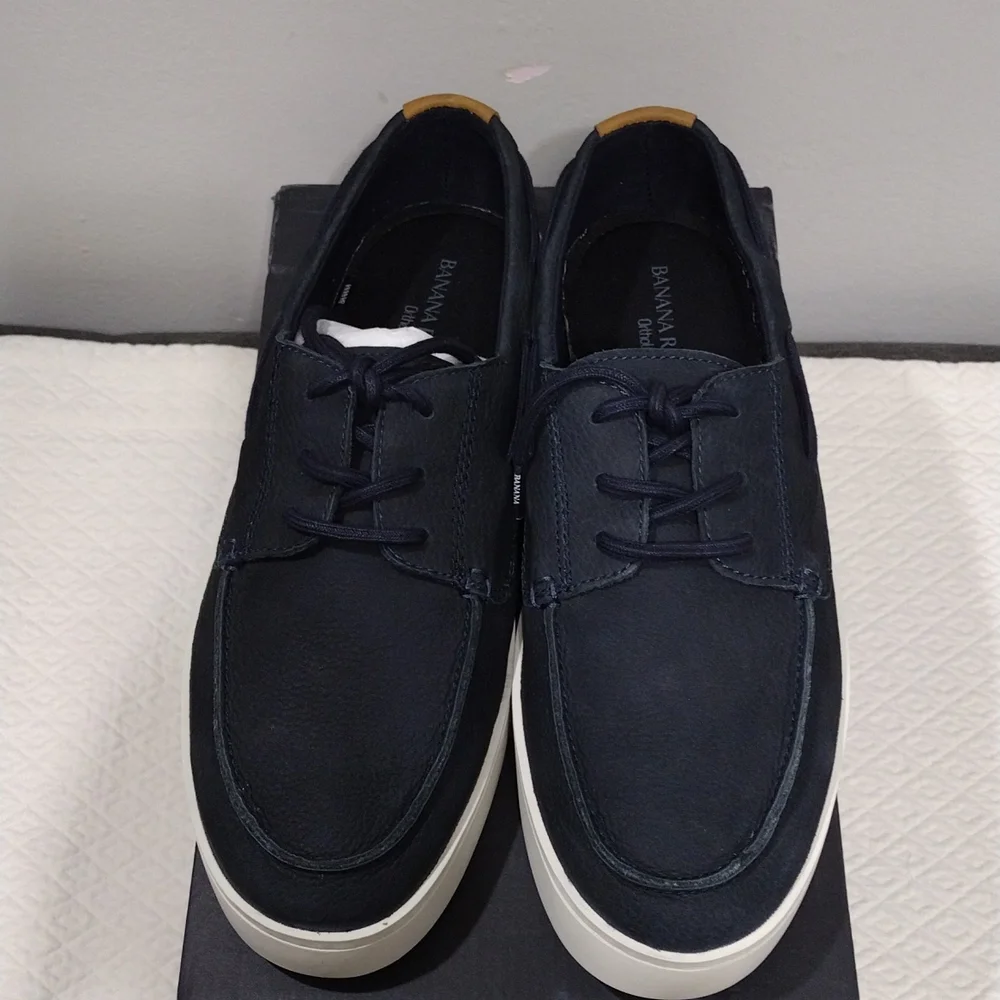 Banana Republic Morton Navy Nubuck Leather Boat Shoe